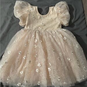 Elegant Cream Floral Kids Dress
